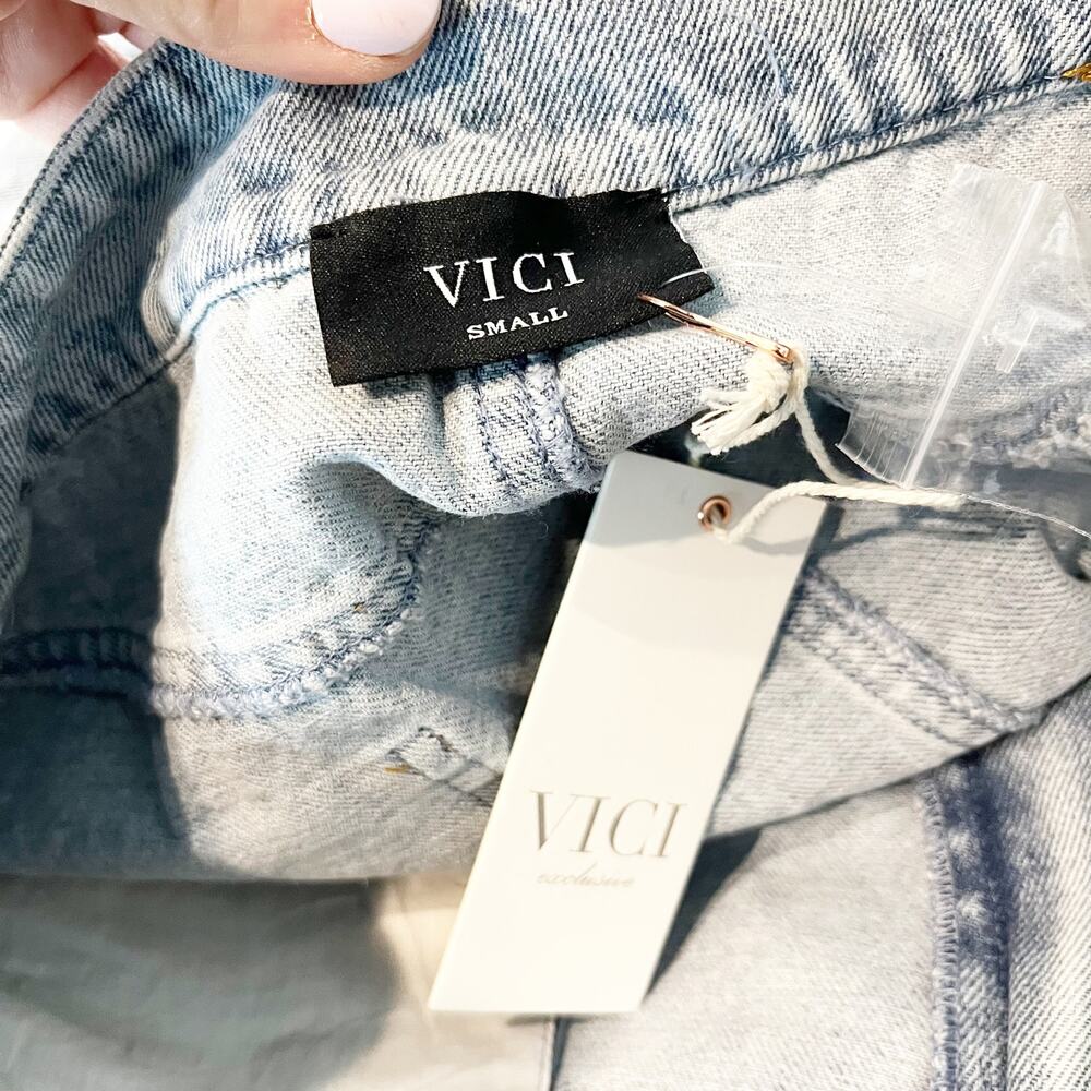 Vici Midnight Muse Rhinestone Studded Denim Mini Skirt Blue Small - Picture 3 of 7